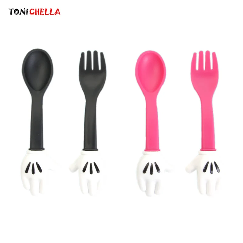 

Kids Cute Fork Spoon Mouse Palm Shape Cutlery Baby Food Feeding Tableware Toddler Dinnerware Portable Utensil T0523
