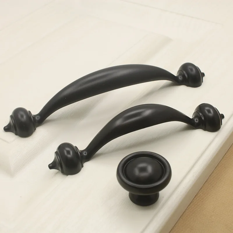 Фото Простые черные керамические дверные ручки и ручка европейская для ящика шкафа