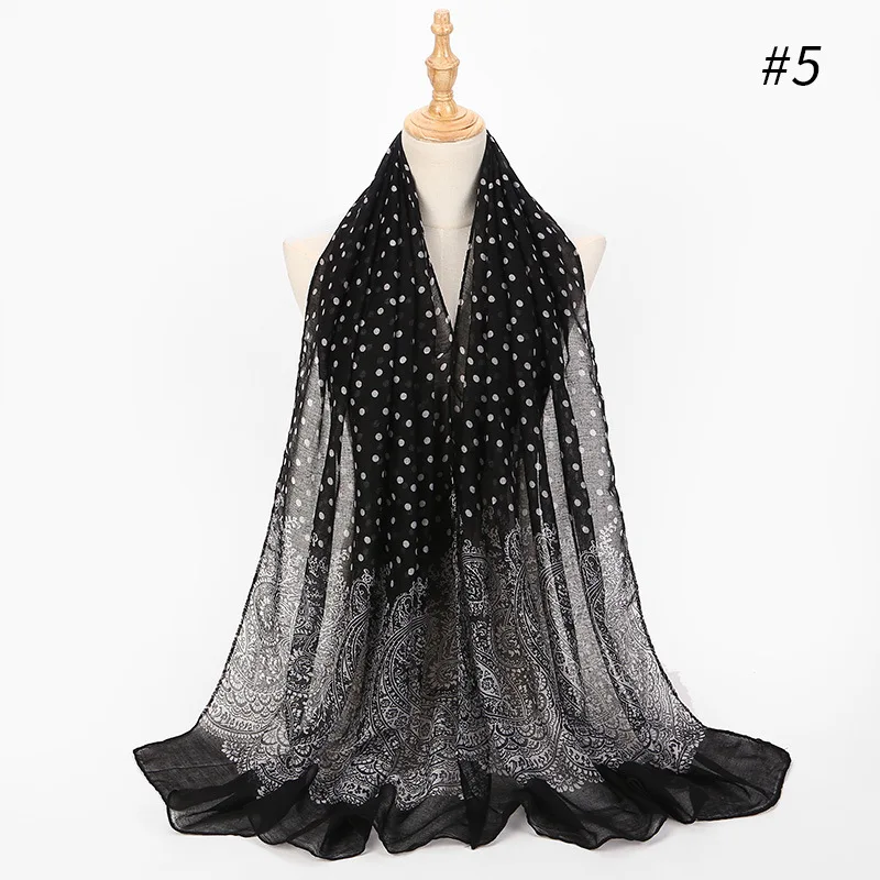 

Woman Large Dot Print Soft Cotton Lady Comfortable Long Neck Scarf Shawl Voile Stole Lady Warm Scarf