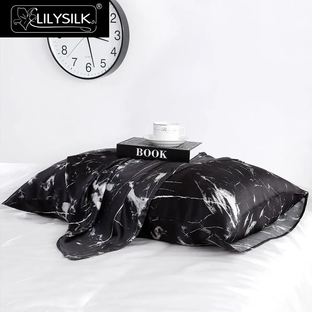 Black Marble Print LilySlk шелковая наволочка из чистого 100 для волос с мраморным принтом, застежка-конверт, 1 штука, 40x40, 50x90 см, домашний текстиль - Цвет: Black Marble Print