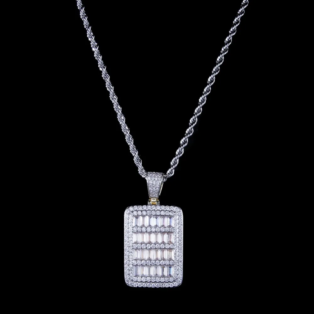 Хип-хоп AAA CZ камни вымощенные Bling лед из белого золота Геометрические Квадратные Подвески кулон с биркой для собак для мужчин рэппер ювелирные изделия подарок