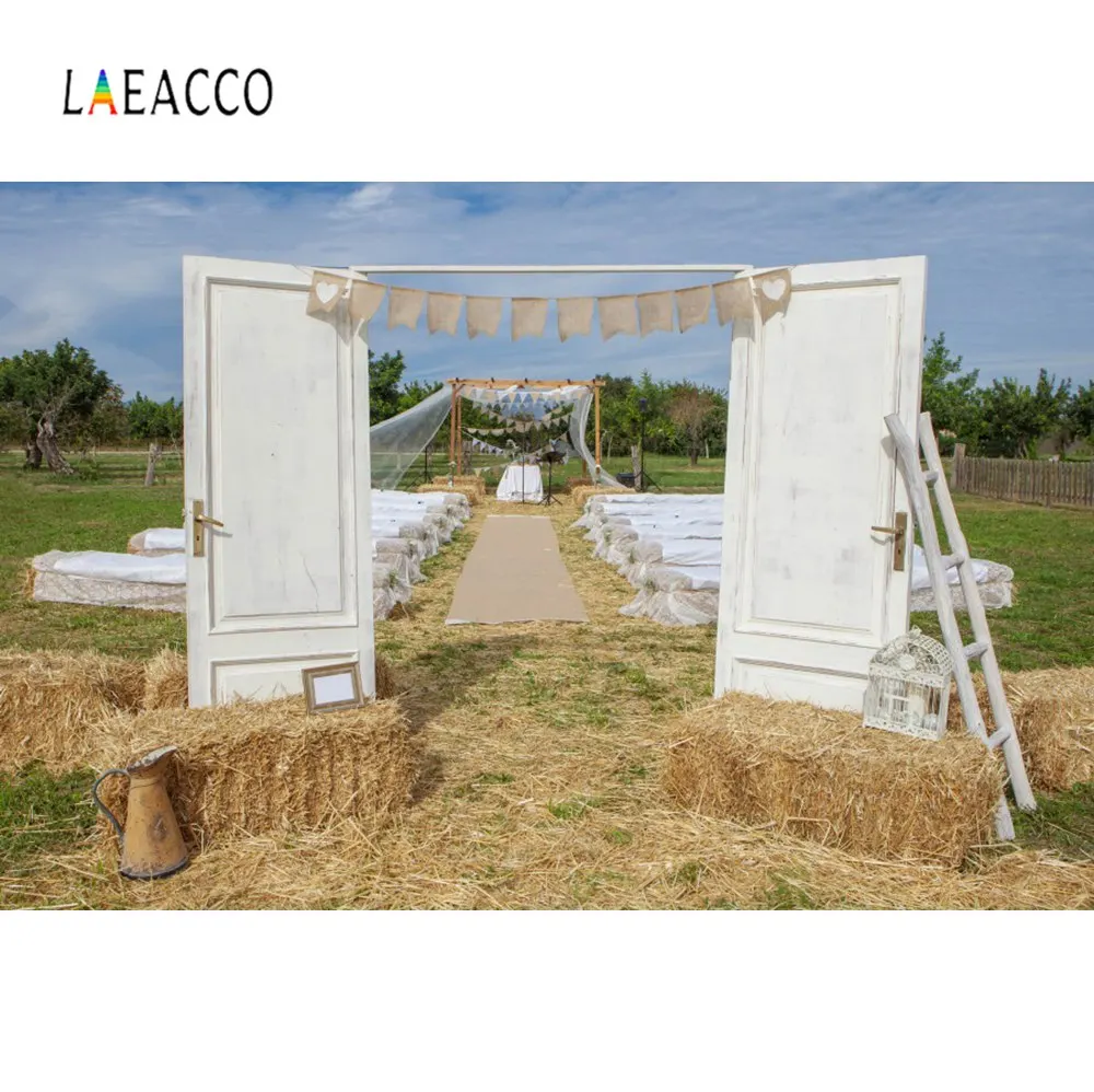 Laeacco свадебные сцены фермы стог сена серая дверь Лестница Открытый живописные