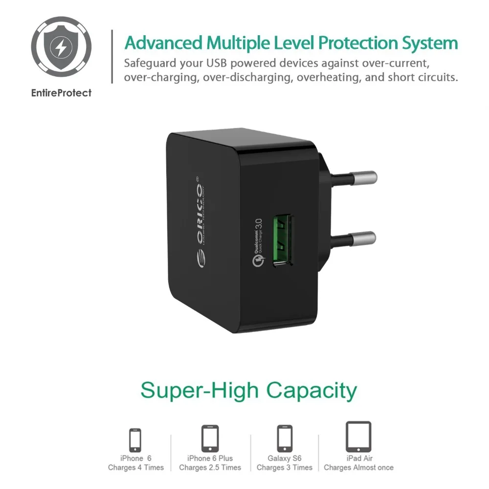 Сетевое зарядное устройство ORICO QC3.0 1 порт USB быстрое с кабелем Micro м штепсельная