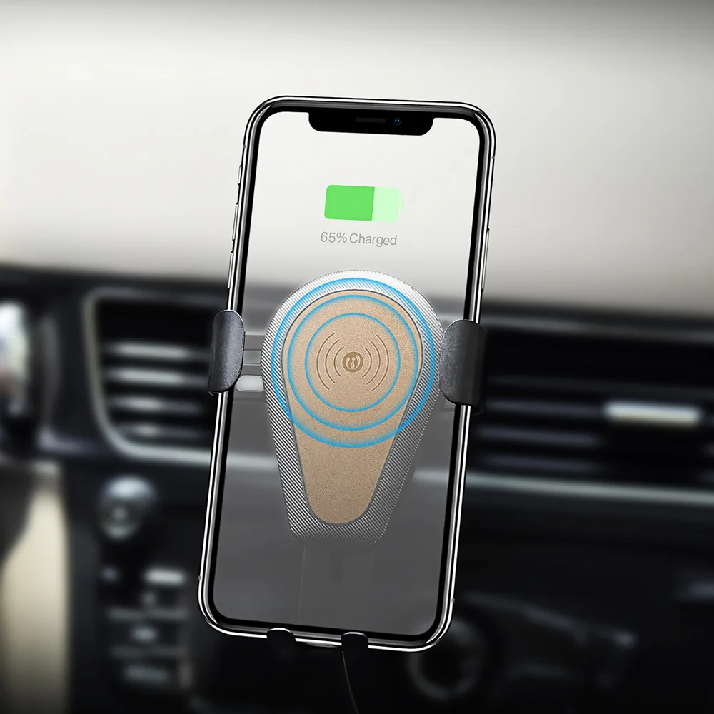 

ICARER Genuine Leather Wireless Car Charger Gravity Car Mount For iPhoneXS Max 7 8 Universal Phone Vehicle Mounts For Samsung S9