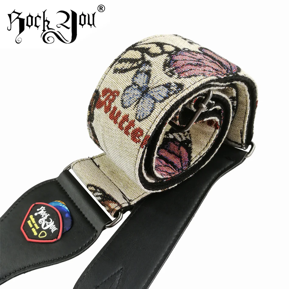 

New real leather head cotton Guitar Strap acoustic guitar strap electric guitar strap wide 6.2 cm butterfly