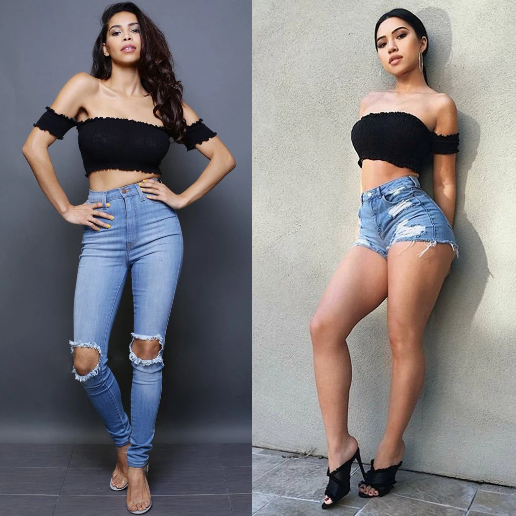 Женский короткий топ с открытыми плечами повседневная облегающая футболка