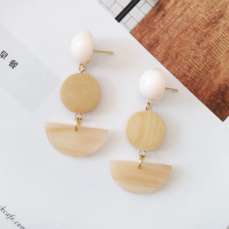 yellow Pierced Ears Элегантные Простые Женские Геометрические деревянные полукруглые серьги-клипсы, деревянные серьги-клипсы без пирсинг ушей - Окраска металла: yellow Pierced Ears
