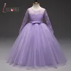 Длина до пола; Платье принцессы с длинными рукавами; Кружевное платье с цветочным узором для девочек; Фиолетовое Пышное Платье для девочек; Платья для первого причастия; Вечерние платья