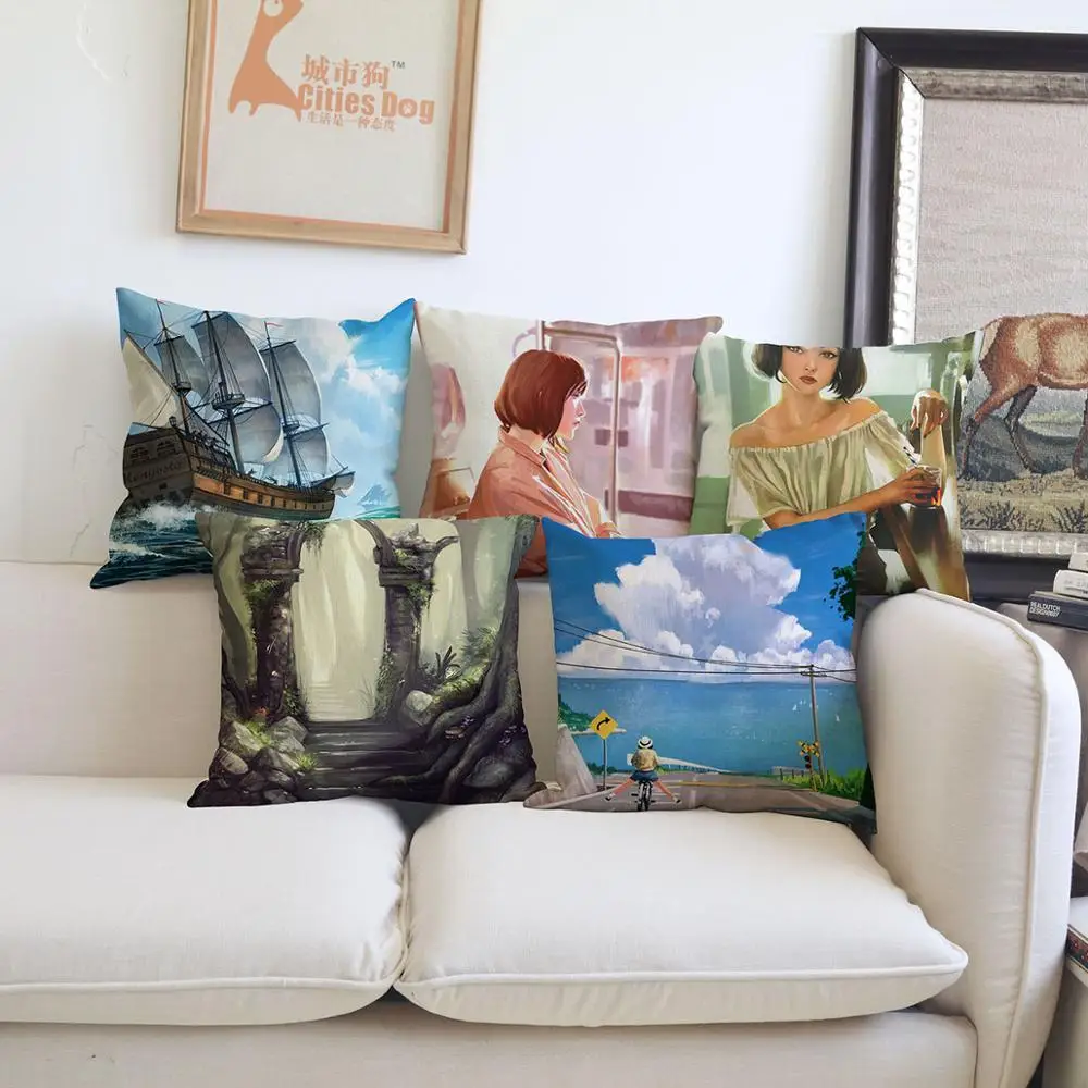 character illustration cushion cover Pillow linen Kirk Quilaquil Character design and concept illustrations Home sofa Decoration | Дом и сад