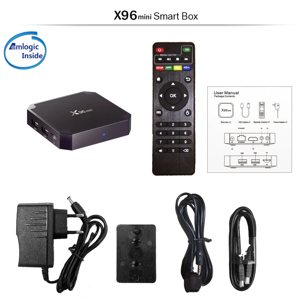 Оригинальный X96mini Android 7 1 X96 Мини Смарт ТВ-бокс четырехъядерный Amlogic S905W 2 ГБ + 16 Гб