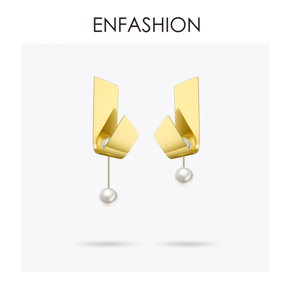 Enfashion, гнущиеся жемчужные серьги, висячие серьги для женщин, модные ювелирные изделия, длинные серьги, большие Oorbellen Voor Vrouwen EFJ181055