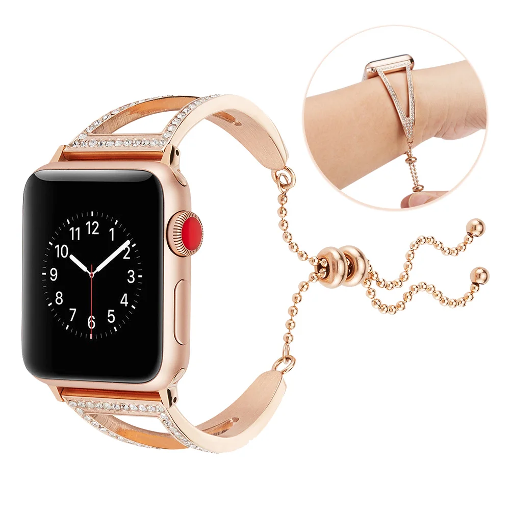 Новый дизайн Женский металлический браслет с бриллиантами для Apple Watch SE Band 38 мм 42 40
