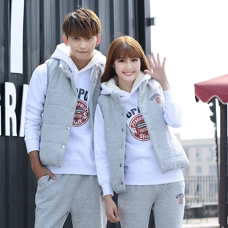 Зимний комплект из 3 предметов для влюбленных (толстовка с капюшоном + жилет