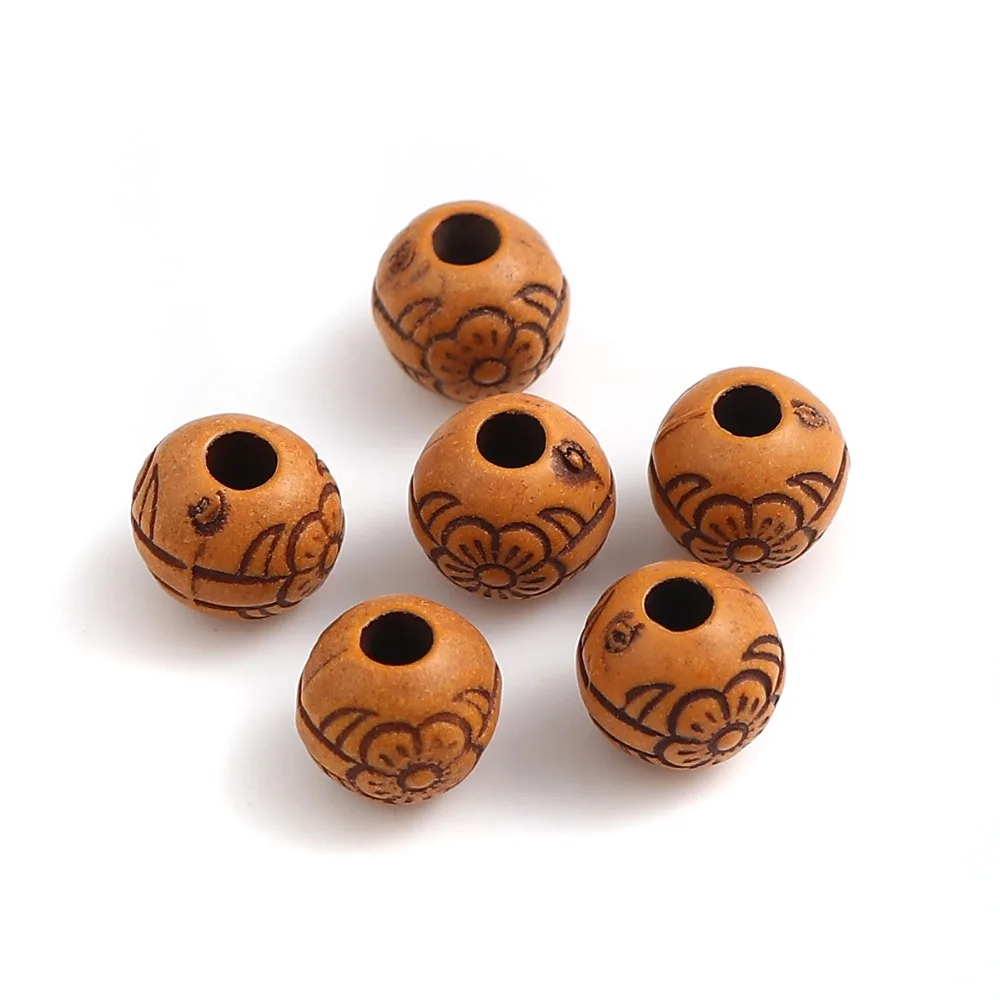 DoreenBeads круглые акриловые бусины коричневый цветочный узор Имитация дерева DIY