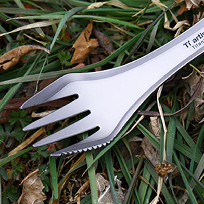 Tiartisan Открытый Кемпинг чистый титан 3 в 1 Spork Ложка Вилка нож набор Пикник Посуда |