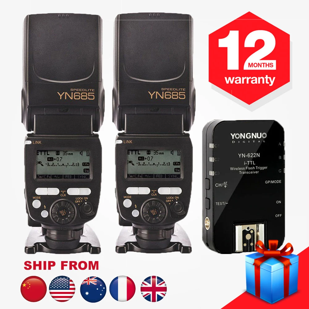 Фотовспышка YONGNUO YN685 YN 685 GN60 Беспроводной 2.4 Г HSS iTTL Вспышка speedlite 2 Шт. +