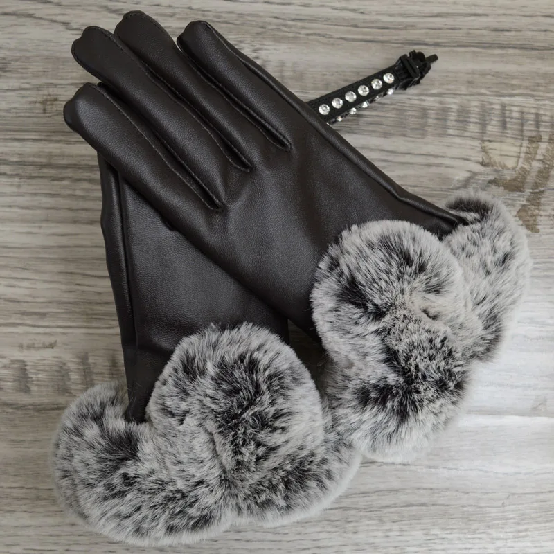 Женские перчатки с сенсорным экраном зимние кожаные модные теплые для девочек