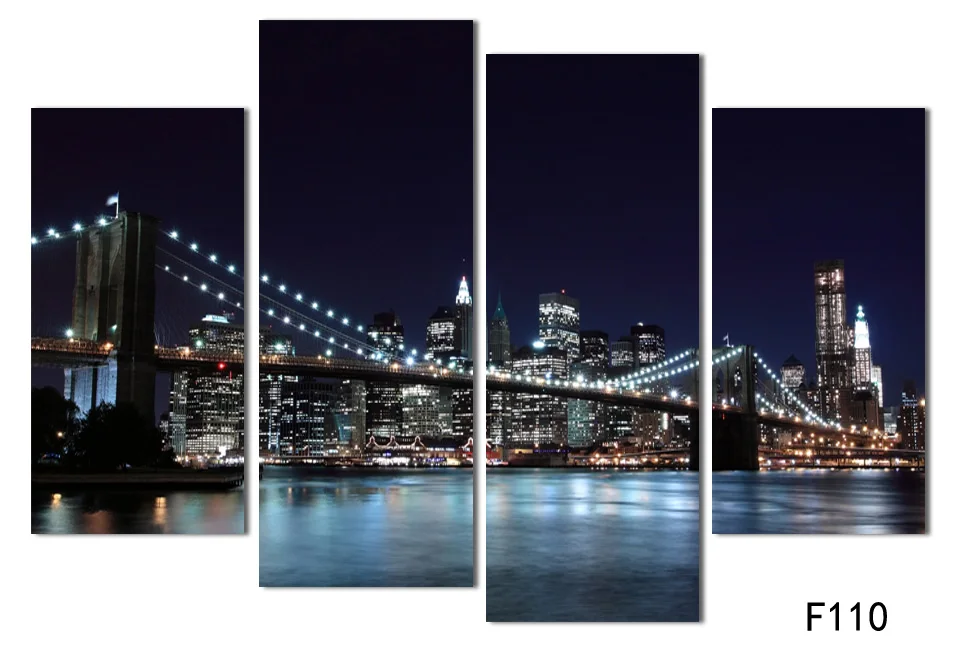 

Free Shipping Piece The City Night View Modern Home Wall Decor Picture HD Print oil Painting Set of 4 Each Canvas arts wholesale