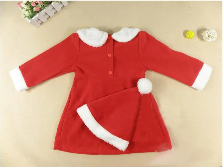 

3 sets/lot New Style Baby Girl Santa Claus Dress Christmas Rompers with Cap Children Clothing Sets for Xmas
