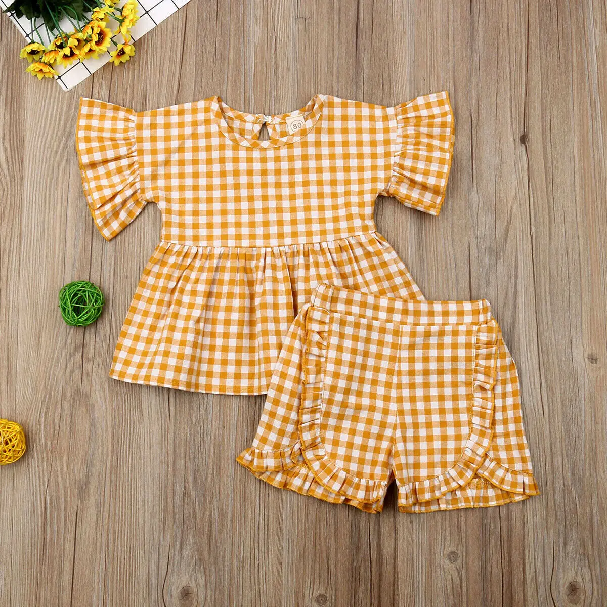 Emmababy одежда для малышей девочек клетчатая футболка с оборкой Топы + комплект