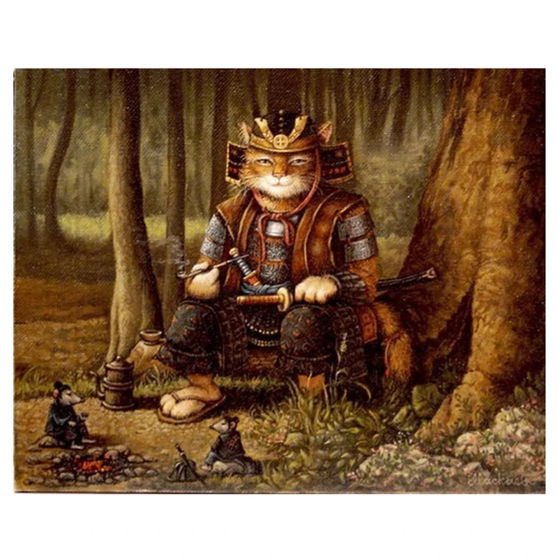 Новый Diy 3d алмазов картина самурайский Cat Рукоделие 5d полный дрель квадратная
