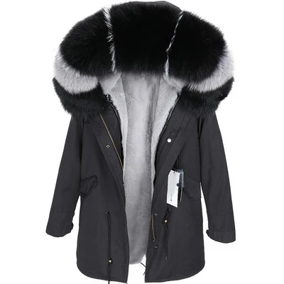1 OFTBUY,, парка, натуральный мех, пальто, зимняя куртка для женщин, натуральный Лисий мех, воротник, теплый, Свободный, черный, искусственный мех, подкладка, длинное пальто, отстегивается - Цвет: 1