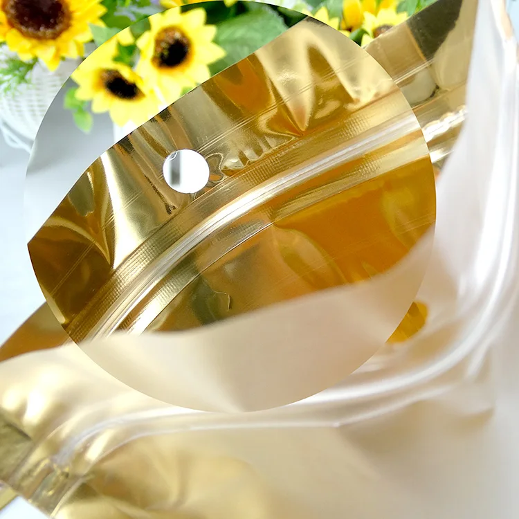 8*13 см золотой/прозрачный запечатанный пластиковый упаковочный пакет на молнии