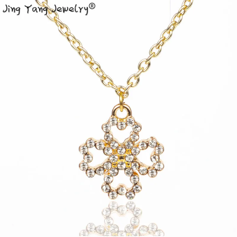 

Lucky Four Leaf Clovers Pendant Necklace women For Woman Gold Color Flower Necklace Austrian Necklace clover Four-petal flower