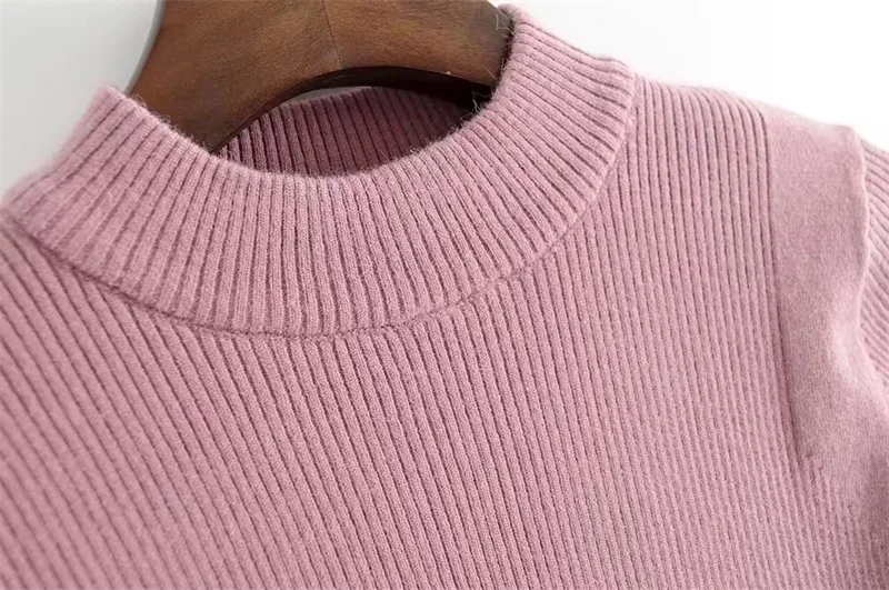 Elegent! Женские вязанные топы с длинными рукавами в рубчик и воронкой, тонкие пуловеры, кроп-трикотаж, 8 цветов
