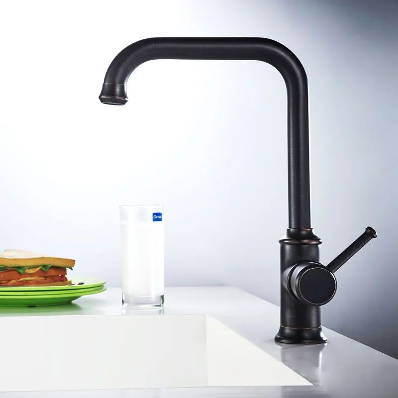 

European style Kitchen Faucet, All copper black oil brushed deck mounted single hangle cold and hot Vegetable pot kitchen faucet