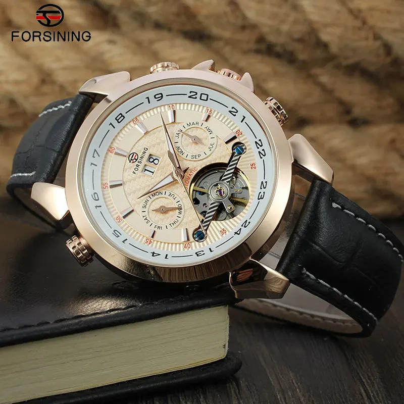 Мужские часы с кожаным ремешком FORSINING Роскошные автоматические механические |