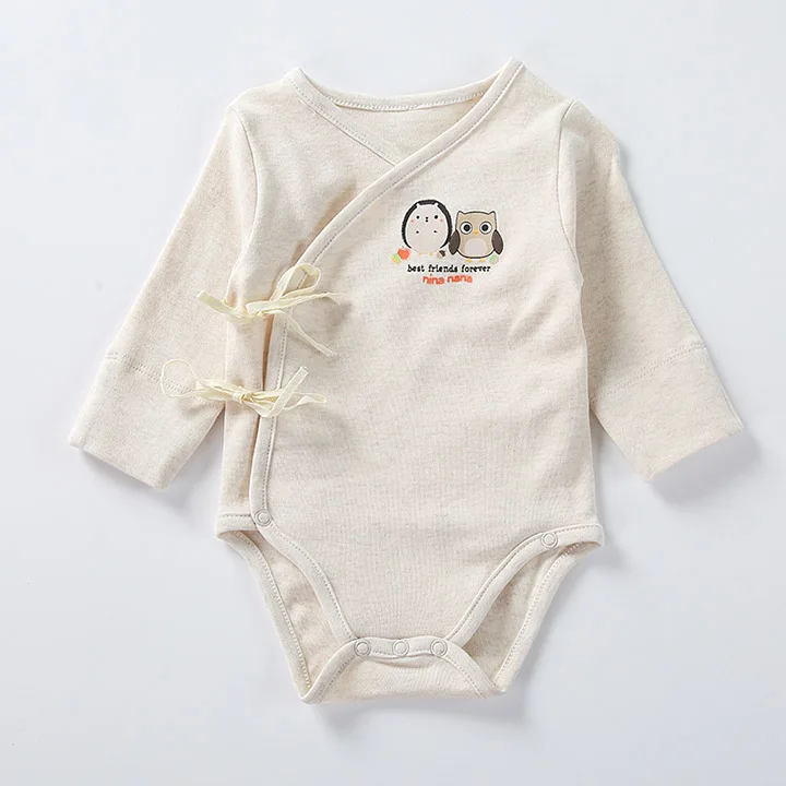 beige Детские хлопковые кофты с длинным рукавом Сторона боди с застежкой Одежда для новорожденных подарок, для маленьких мальчиков, спортивный костюм, пижама-кимоно кардиган унисекс Комбинезоны - Цвет: beige