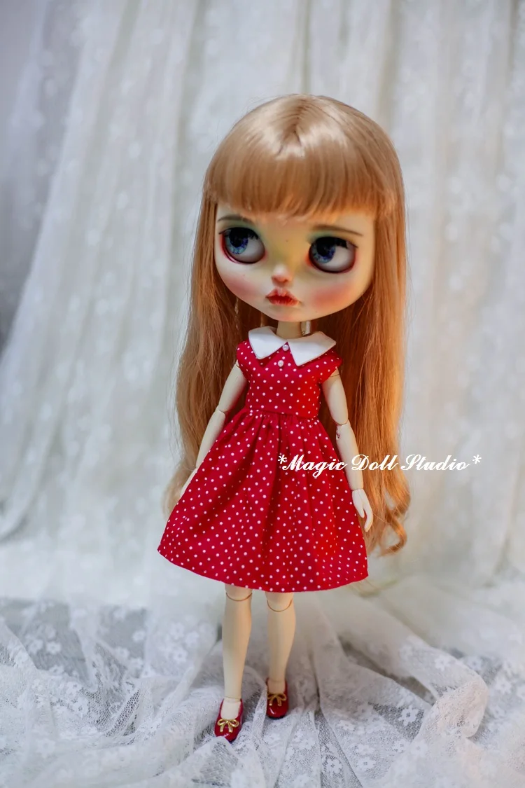 [MG687] 2020 новые Neoblythe кукольные наряды # красный с принтом в горошек платье без