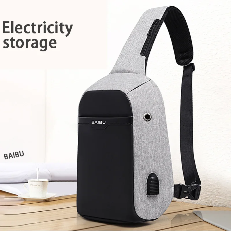 BAIBU Chest Bag New Korean Creative Fashion Shoulder Casual Men's Waterproof USB Charge Anti-theft Messenger Handbags | Багаж и сумки