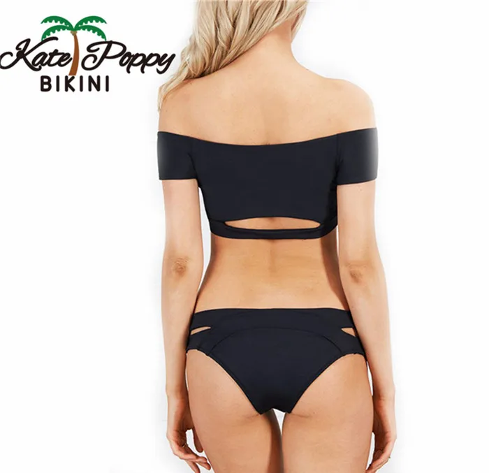 2018 Новый женский открытый однотонный черный купальник пуш-ап мягкий бюстгальтер