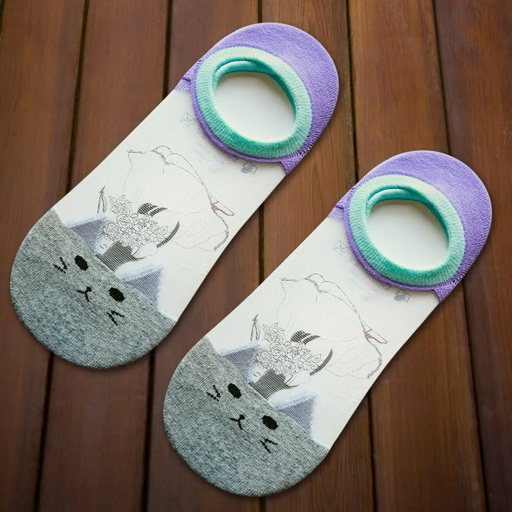 Женские носки с героями мультфильмов хлопковые невидимые милые ушками животных