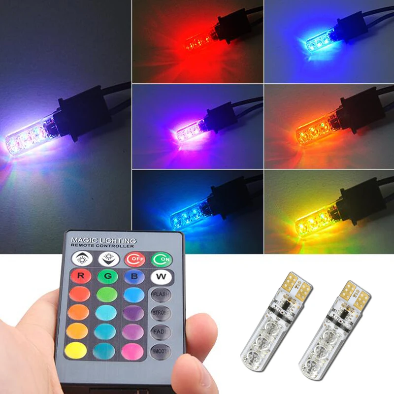 T10 W5W Led RGB мерцающий светильник объектив проектора для Ford Focus 2 3 Fiesta Mondeo Kuga Citroen C4 C5