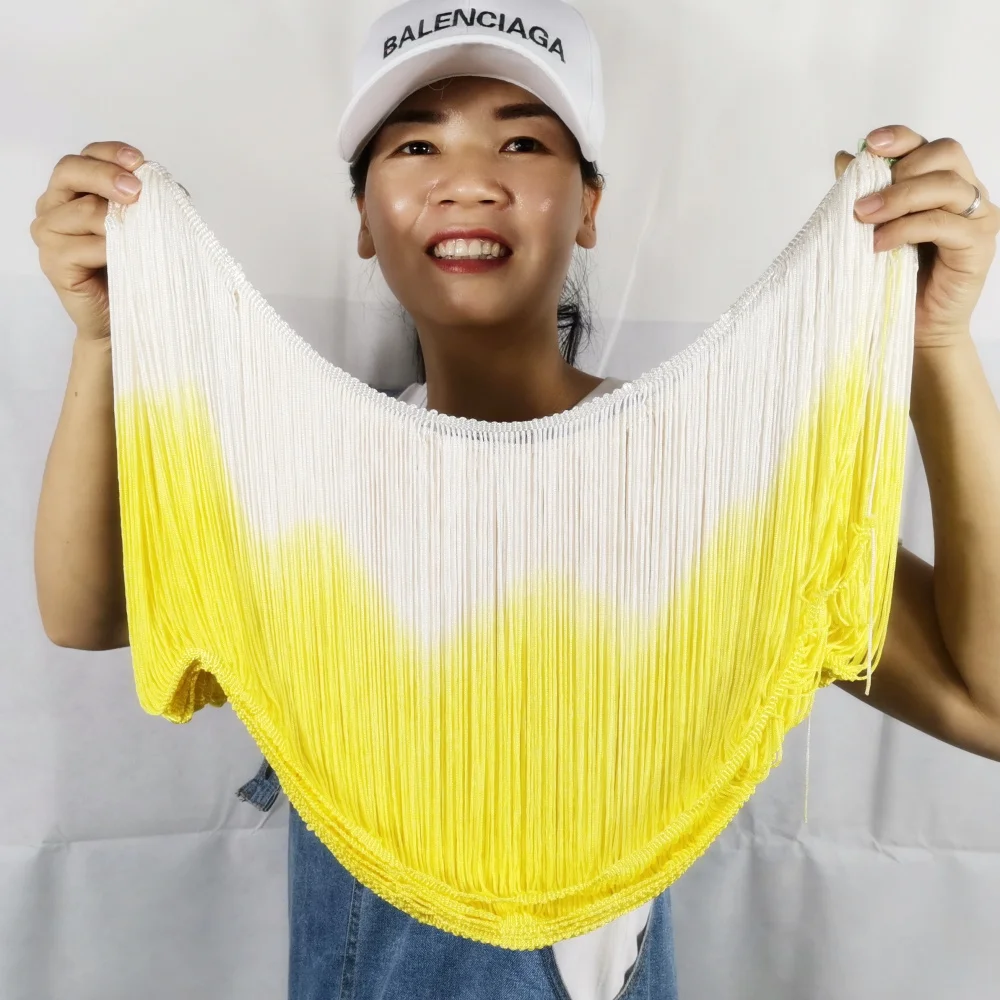 YACKALASI, 5 ярдов, Dip Dye, бахрома, кисточка, район, латинское платье, макраме, кружево, Самба, Одежда для танцев, отделка, шитье, отделка, желтый, Blk, 25 см