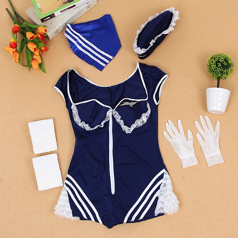 Стюардессы Для женщин сексуальный костюм горничной Косплэй Хэллоуин Airline