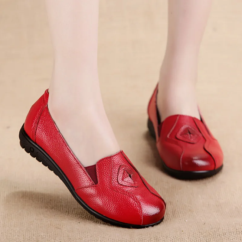 Туфли женские из натуральной кожи без застежки Мокасины плоская подошва