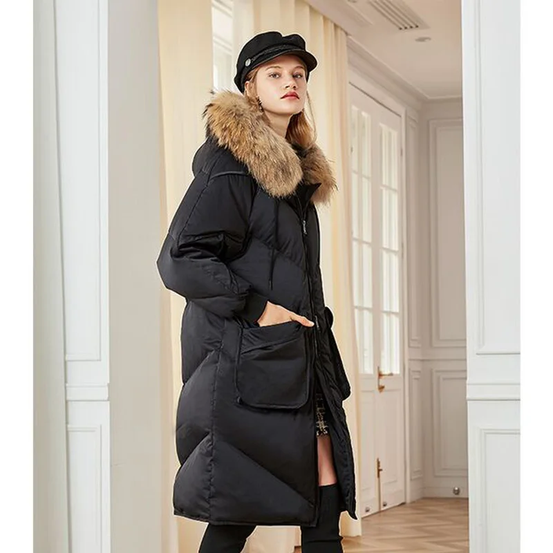 Женское зимнее пальто 2018 натуральный мех енота свободная куртка с капюшоном на