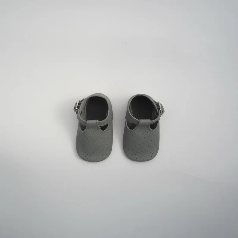 Серый отверстия Geninue кожа t-бар детские мокасины | Первая обувь