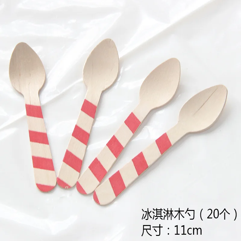 Ice cream spoon 12pc Красная тарелка с полосами, бумажные стаканчики, салфетка, соломенная ложка, нож, одноразовая посуда, наборы для свадьбы, дня рождения, украшения, сувениры - Цвет: Ice cream spoon 12pc