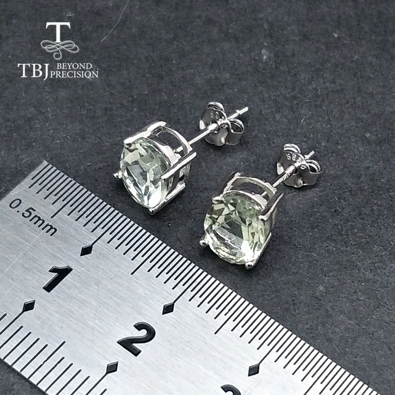Женские классические серьги TBJ повседневные с натуральным зеленым аметистом 925