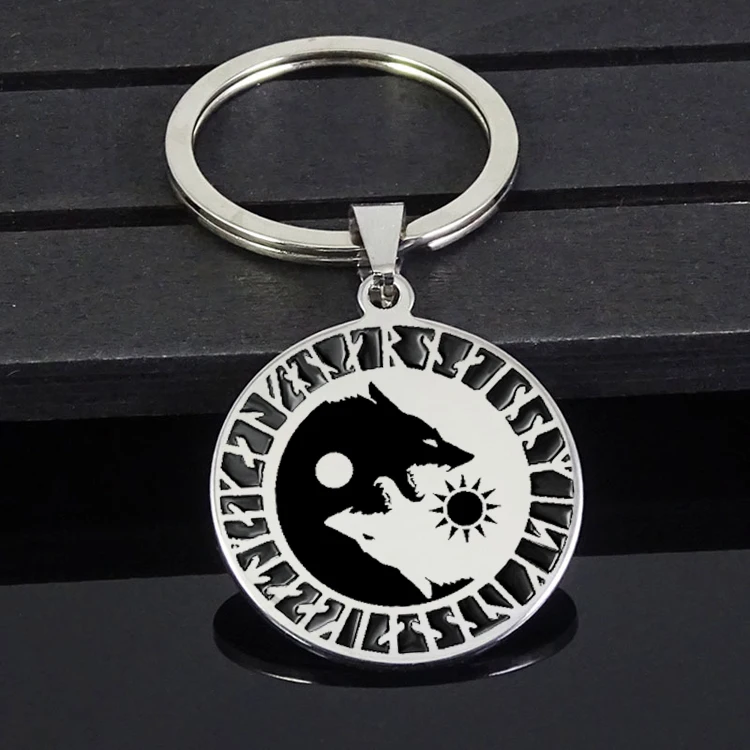 Мужской брелок из нержавеющей стали в скандинавском стиле Yin Yang Wolf Sun Moon