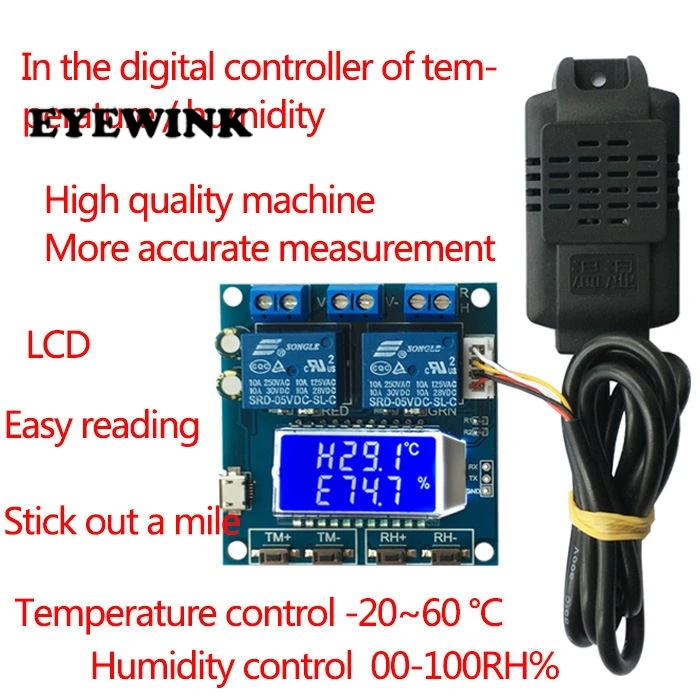 Humidity Temperature Controller Digital Thermometer Hygrometer Control Module Dual Output LCD Automatic Constant Regulator Board |