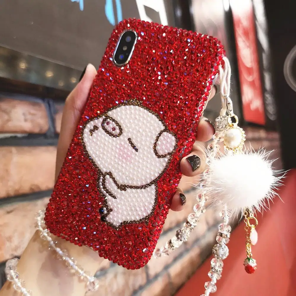 For iPhone XS Max Luxury Pig Bling Crystal Diamond Cover for iphone XR X 6 6S 6SP 7 7P 8 8plus Festive Red stones case +strap |