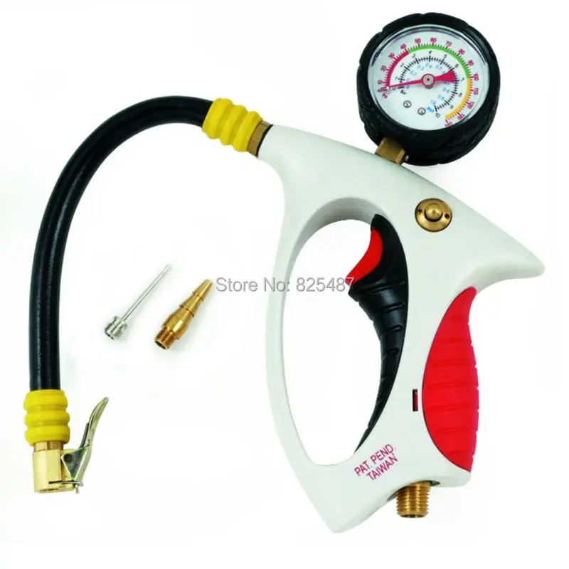 Эргономичный пистолет для накачивания шин с манометром сделанный в Тайване