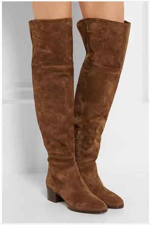 Красивые Зимние женские высокие сапоги до бедра Замшевые Сапоги выше колена на