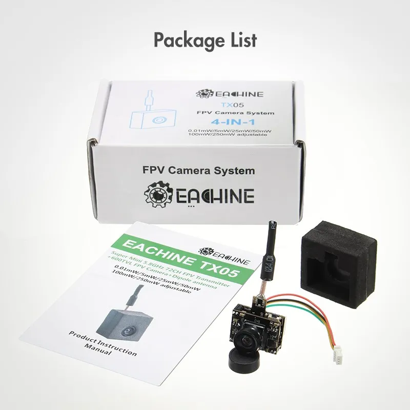 Eachine TX05 0,01/5/25/50/100/250 мВт переключаемый w/OSD AIO 5,8G 72CH VTX 600TVL NTSC Мини FPV Камера для дрона с дистанционным управлением